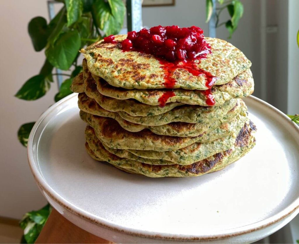 gluten-free and vegan spinach pancakes