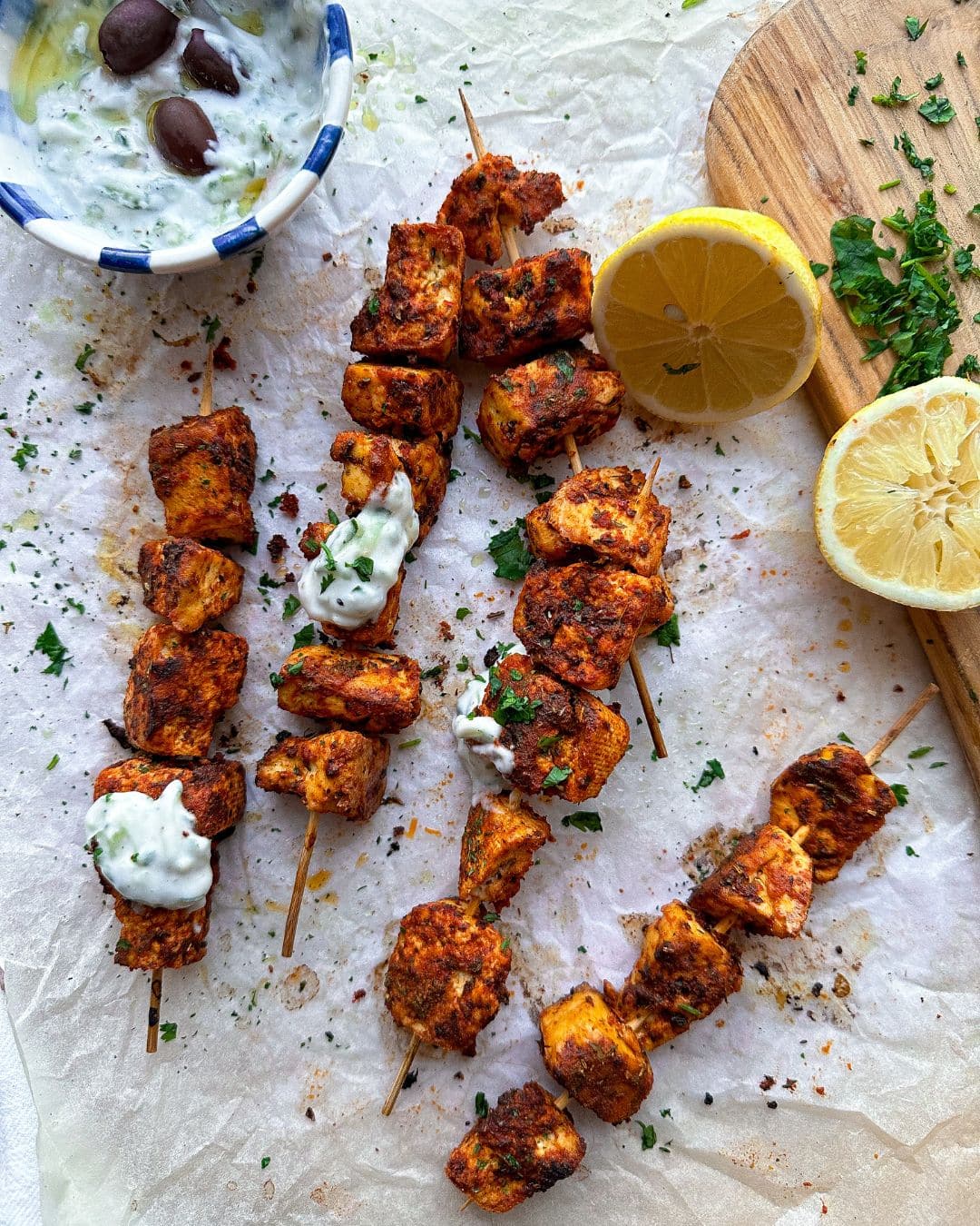 tofu souvlaki - food photography